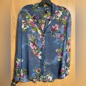Kut from the Kloth Blue Floral Sheer Blouse
